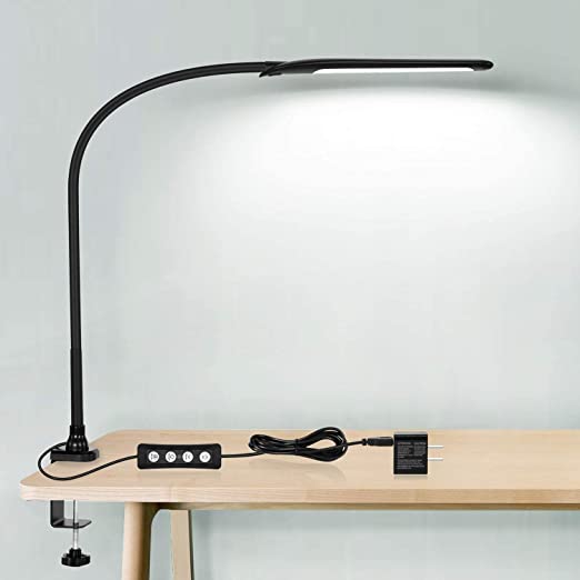 LED Desk Lamp with Clamp and Flexible Gooseneck Swing Arm Lamp
