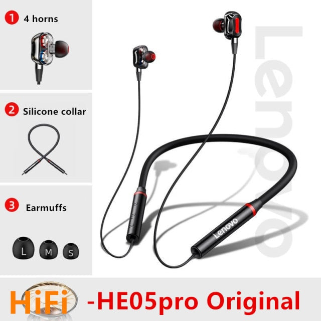 Lenovo Bluetooth5.0 Wireless Earbuds Magnetic Neckband Earphones IPX5 Waterproof Sport Headset with Noise Cancelling Mic HE05