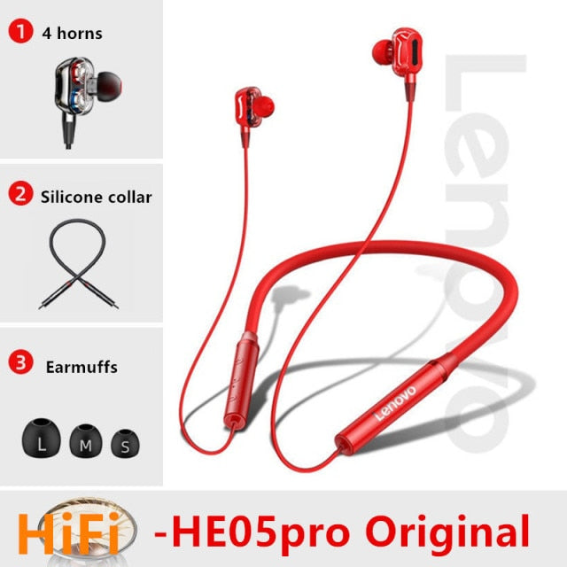 Lenovo Bluetooth5.0 Wireless Earbuds Magnetic Neckband Earphones IPX5 Waterproof Sport Headset with Noise Cancelling Mic HE05