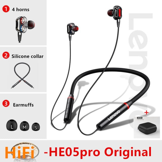 Lenovo Bluetooth5.0 Wireless Earbuds Magnetic Neckband Earphones IPX5 Waterproof Sport Headset with Noise Cancelling Mic HE05