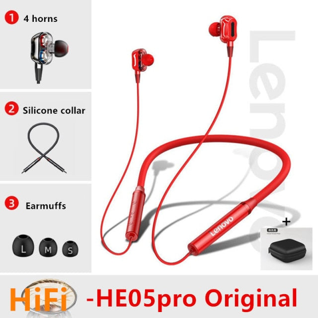 Lenovo Bluetooth5.0 Wireless Earbuds Magnetic Neckband Earphones IPX5 Waterproof Sport Headset with Noise Cancelling Mic HE05